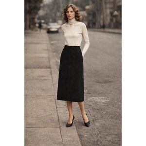 Vintage C&E Black Suede‎ Midi Skirt Womens Small Minimalist 90s Classic